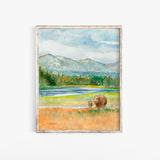 Yellowstone National Park Watercolor Fine Art Print Landscape with Bison