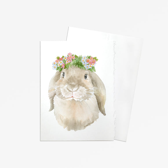 Bunny Floral Wreath Watercolor Greeting Card