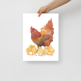 Red Hen and Her Chicks Watercolor