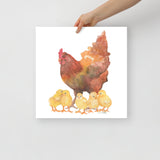 Red Hen and Her Chicks Watercolor