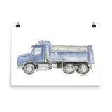 Blue Dump Truck Watercolor Painting