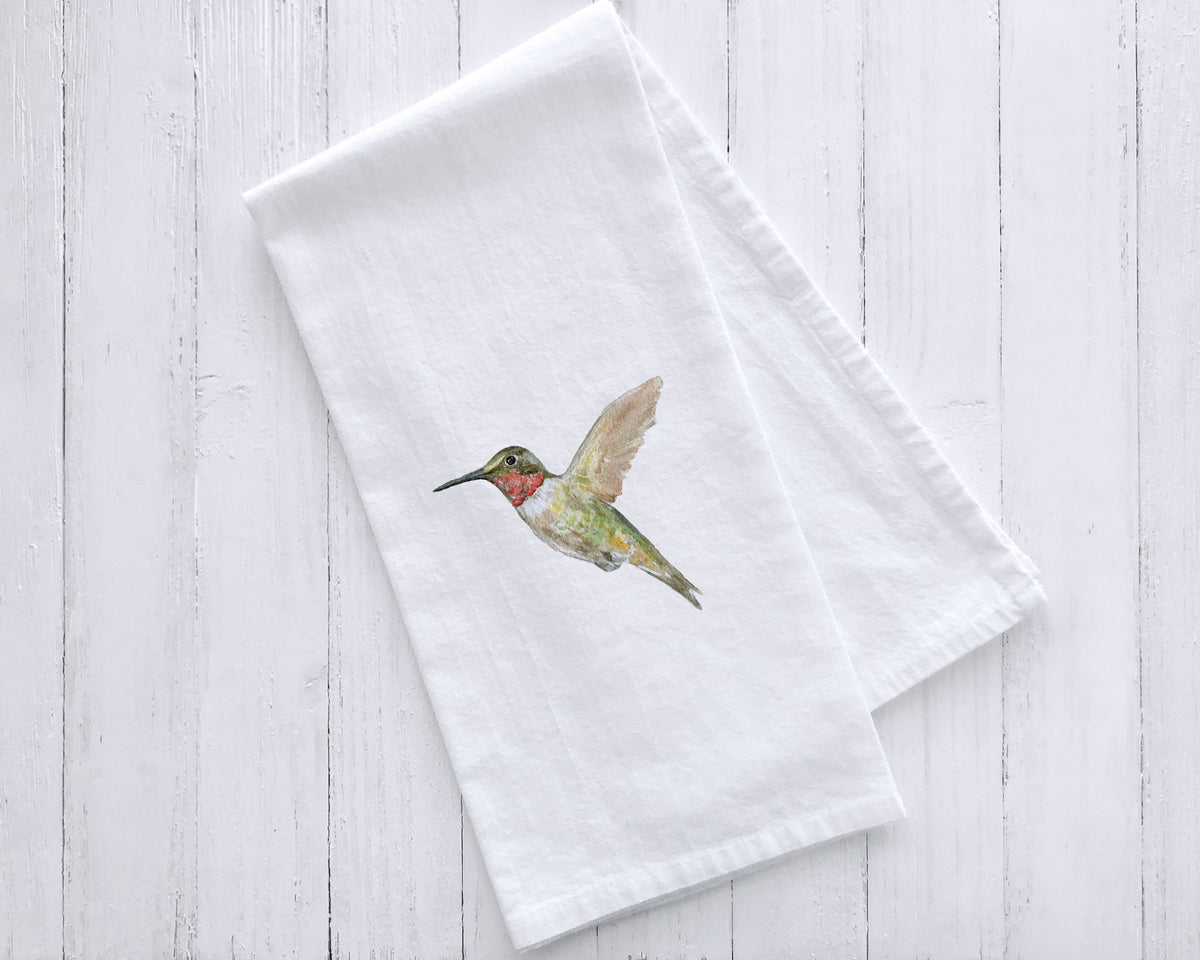Ruby Throated Hummingbird Watercolor Bird Tea Towel Susan Windsor