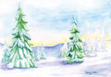 Christmas Watercolor Cards Landscape Trees Set of 10