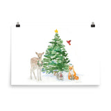 Woodland Animals Christmas Watercolor Print