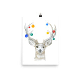 Christmas Deer and Ornaments Watercolor Print