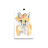 Fox with Flowers Watercolor