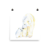 Mother and Baby Polar Bears Watercolor