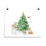 Woodland Animals Christmas Watercolor Print