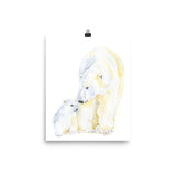 Mother and Baby Polar Bears Watercolor