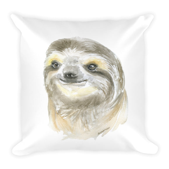 Sloth Face Watercolor Throw Pillow