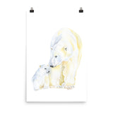 Mother and Baby Polar Bears Watercolor