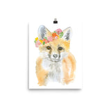 Fox with Flowers Watercolor