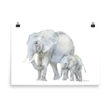 Mother and Baby Elephants Watercolor