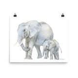 Mother and Baby Elephants Watercolor