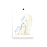 Mother and Baby Polar Bears Watercolor