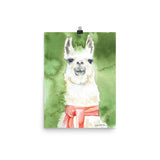 Llama with a Red Scarf Watercolor Print