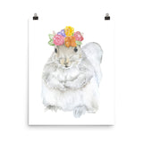 Gray Squirrel with Flowers Watercolor