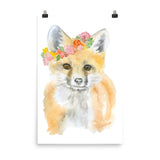 Fox with Flowers Watercolor