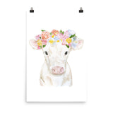 White Cow Calf with Floral Crown Watercolor