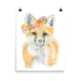 Fox with Flowers Watercolor
