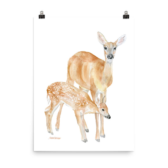 Mother and Baby Deer Watercolor