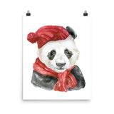 Panda Bear Red Hat and Scarf Watercolor