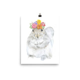 Gray Squirrel with Flowers Watercolor