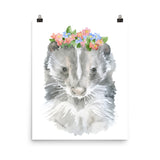Skunk with Flowers Watercolor