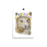 Bear Cub with Flowers Watercolor