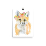 Fox with Flowers Watercolor