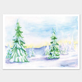 Christmas Watercolor Cards Landscape Trees Set of 10