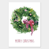 Watercolor Christmas Wreath Christmas Cards Set
