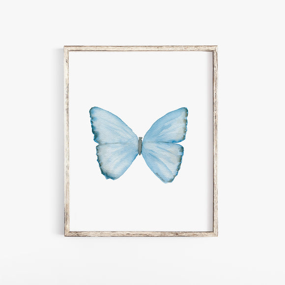 Blue pastel Butterfly Watercolor Fine Art Poster