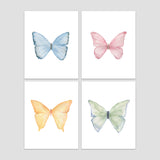 Pastel Butterfly Watercolor Art Print Set of 4 - Girls Room Wall Art