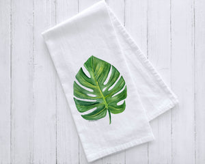 Monstera Leaf Watercolor Tea Towel