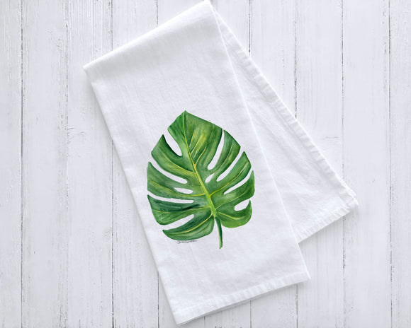 Monstera Leaf Watercolor Tea Towel
