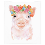 Pig Floral 1 Watercolor Tapestry