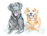 Custom Pet Portrait - of Two Animals - Watercolor Painting - Original Art