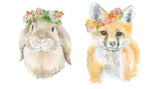 Woodland Animal Floral Art Print Set - Deer, Fox, Squirrel, and Rabbit
