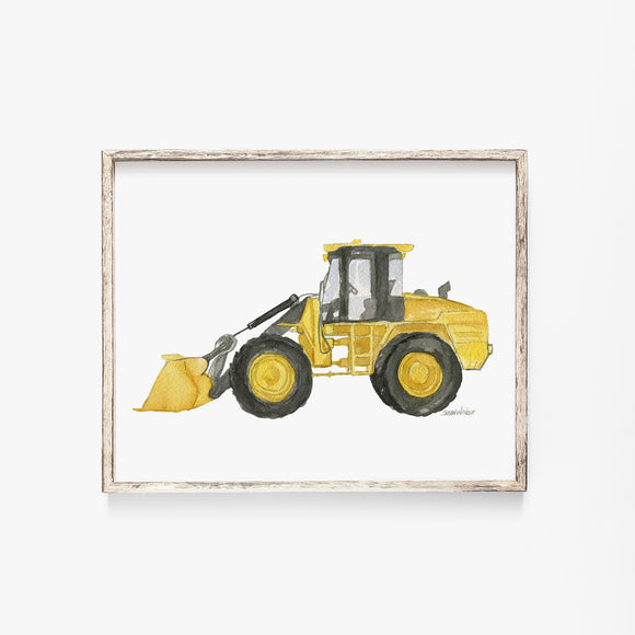 Yellow Bulldozer Truck Watercolor Painting