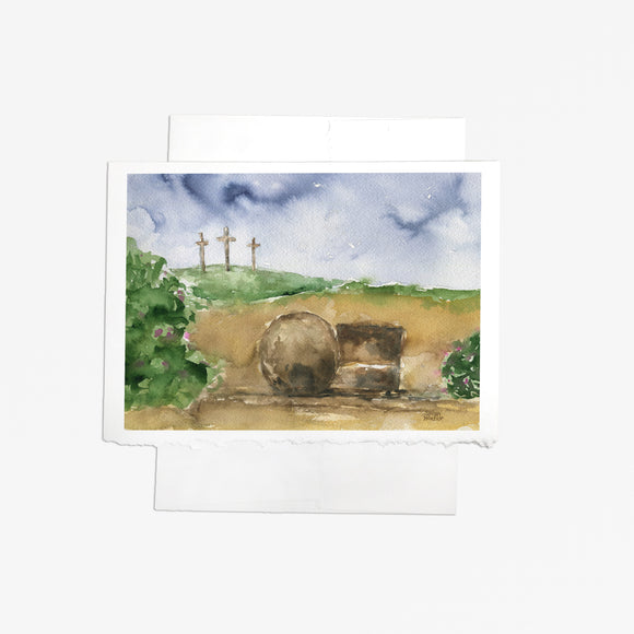 Three Crosses and the Tomb Easter Greeting Card