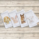 Set of 4 Farm Animals Flour Sack Tea Towels