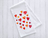 Red Hearts Watercolor Valentines Tea Towel