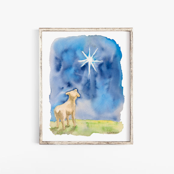 Lamb and Star Watercolor Christmas Poster