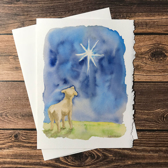 Lamb and Star Watercolor Christmas Card Set
