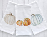 Set of 3 Pumpkin Watercolor Flour Sack Tea Towels