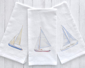 Sailboat Watercolor Flour Sack Tea Towels Set of 3