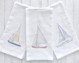 Sailboat Watercolor Flour Sack Tea Towels Set of 3