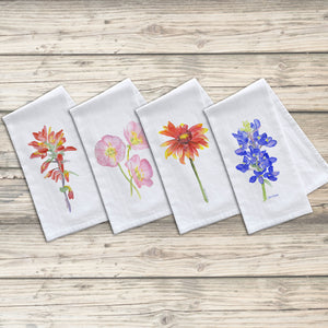 Texas Wildflower Flour Sack Tea Towels Set of 4