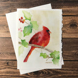 Cardinal and Holly Watercolor Christmas Card Set